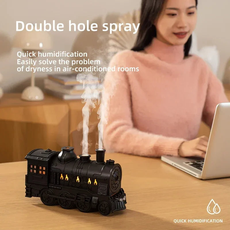 Mini Train-Shaped Ultrasonic Aromatherapy Essential Oil Diffuser and Humidifier with LED Light