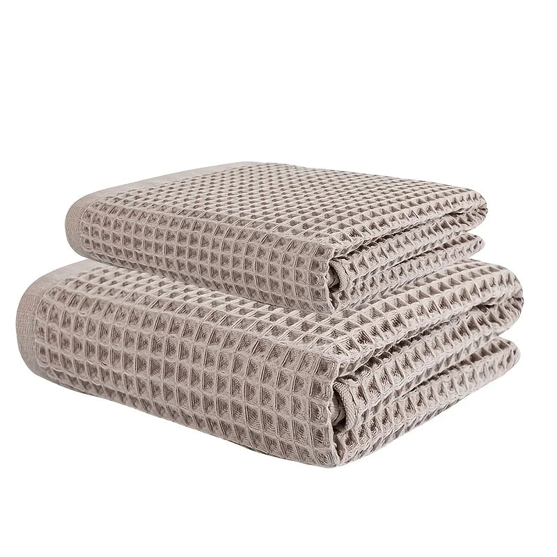 70X140Cm Large Towel Modern Waffle Bath Towel Set Quick Drying Knit Fabric Plaid Pattern Soft Absorbent Cotton Solid Color