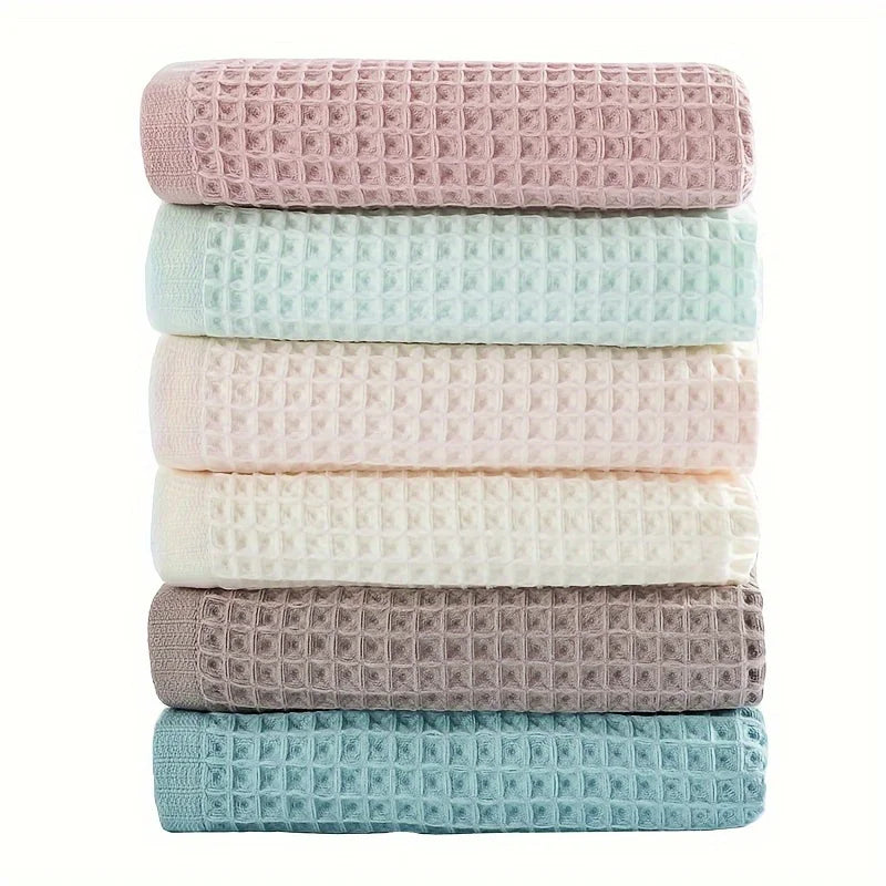 70X140Cm Large Towel Modern Waffle Bath Towel Set Quick Drying Knit Fabric Plaid Pattern Soft Absorbent Cotton Solid Color
