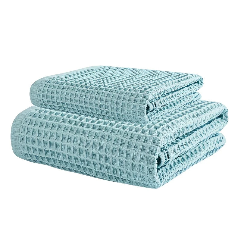 70X140Cm Large Towel Modern Waffle Bath Towel Set Quick Drying Knit Fabric Plaid Pattern Soft Absorbent Cotton Solid Color