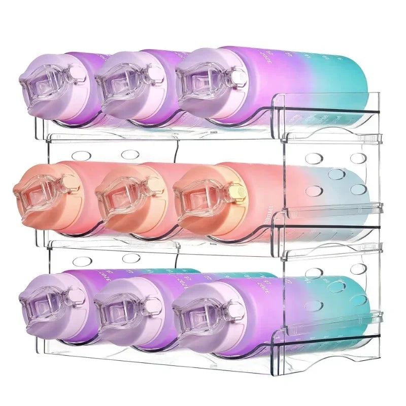 Water Bottle Organizer Stackable Cup Beverage Storage Stand Large Capacity Refrigerator Clutter Organizer Space Saving Wine Rack