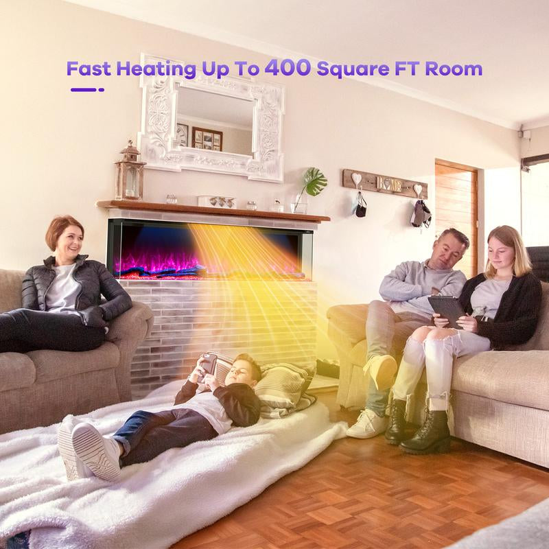 Electric Fireplace 251 RGB LED Flames Wifi Smart 50" 3-Sided Fireplace HIRESC Crystal Log Black Luxury