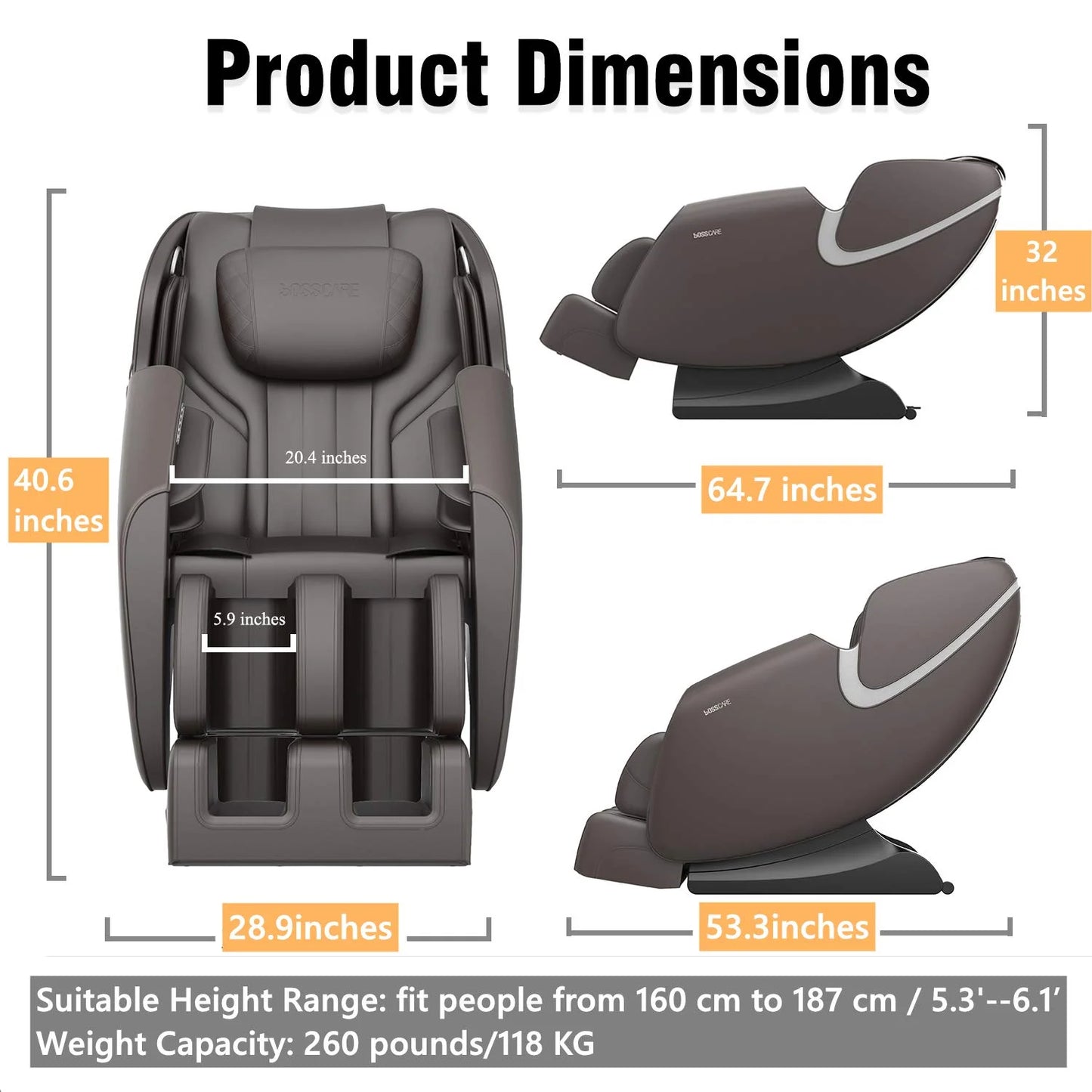 Massage Chair Zero Gravity Full Body with Airbag Massage, Brown
