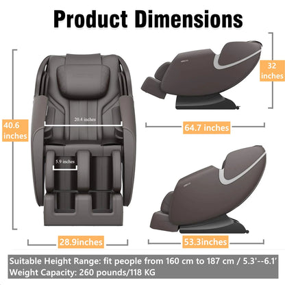 Massage Chair Zero Gravity Full Body with Airbag Massage, Brown