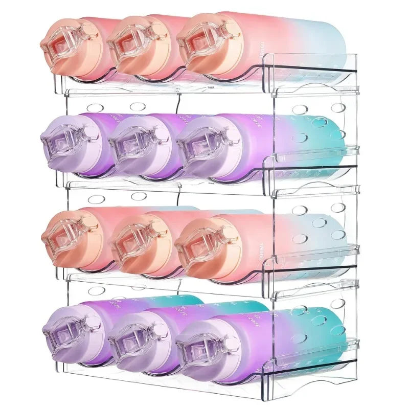 Water Bottle Organizer Stackable Cup Beverage Storage Stand Large Capacity Refrigerator Clutter Organizer Space Saving Wine Rack