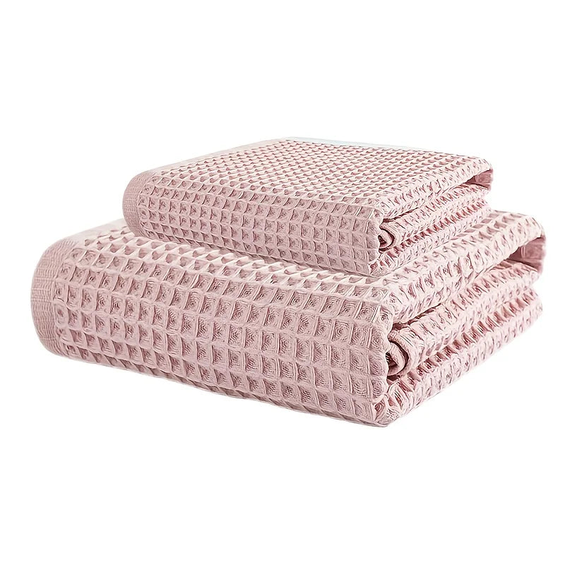 70X140Cm Large Towel Modern Waffle Bath Towel Set Quick Drying Knit Fabric Plaid Pattern Soft Absorbent Cotton Solid Color