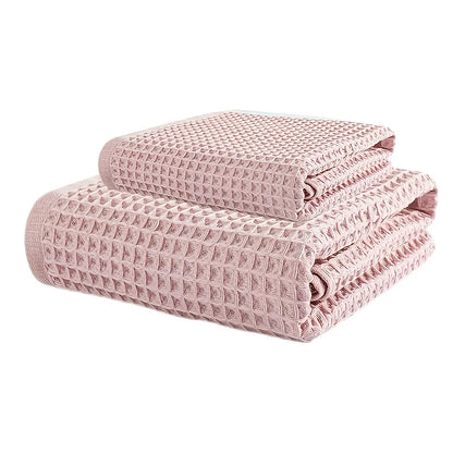 70X140Cm Large Towel Modern Waffle Bath Towel Set Quick Drying Knit Fabric Plaid Pattern Soft Absorbent Cotton Solid Color