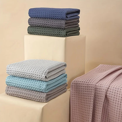 70X140Cm Large Towel Modern Waffle Bath Towel Set Quick Drying Knit Fabric Plaid Pattern Soft Absorbent Cotton Solid Color