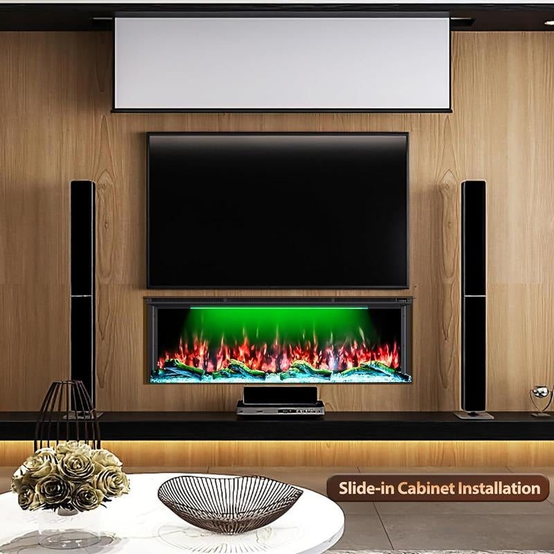 Electric Fireplace 251 RGB LED Flames Wifi Smart 50" 3-Sided Fireplace HIRESC Crystal Log Black Luxury