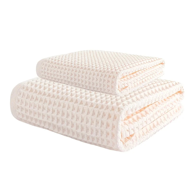 70X140Cm Large Towel Modern Waffle Bath Towel Set Quick Drying Knit Fabric Plaid Pattern Soft Absorbent Cotton Solid Color