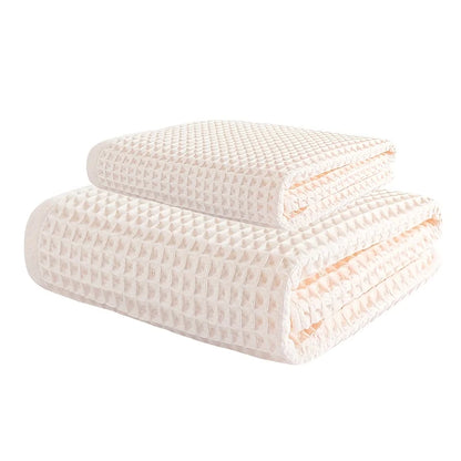 70X140Cm Large Towel Modern Waffle Bath Towel Set Quick Drying Knit Fabric Plaid Pattern Soft Absorbent Cotton Solid Color