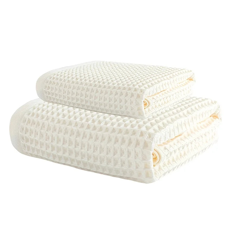 70X140Cm Large Towel Modern Waffle Bath Towel Set Quick Drying Knit Fabric Plaid Pattern Soft Absorbent Cotton Solid Color