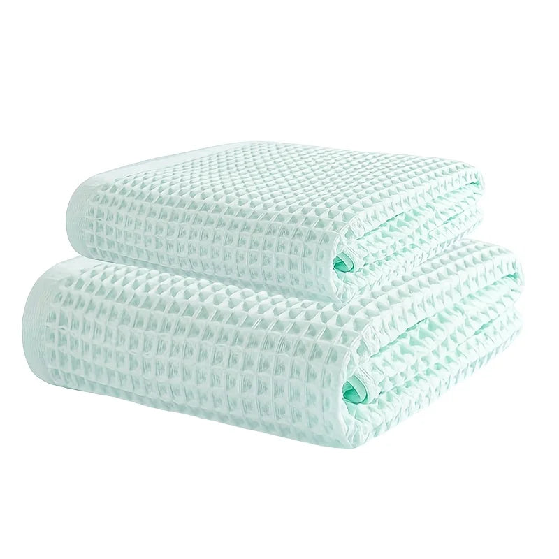 70X140Cm Large Towel Modern Waffle Bath Towel Set Quick Drying Knit Fabric Plaid Pattern Soft Absorbent Cotton Solid Color