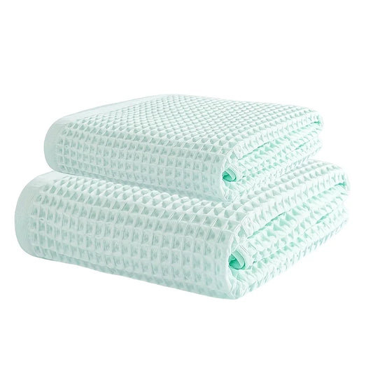 70X140Cm Large Towel Modern Waffle Bath Towel Set Quick Drying Knit Fabric Plaid Pattern Soft Absorbent Cotton Solid Color